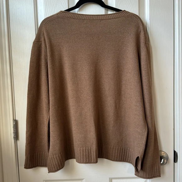 Jenni Kayne Everyday Sweater Knit Cashmere Blend Dark Camel Neutral XXL Flaw - Picture 8 of 15